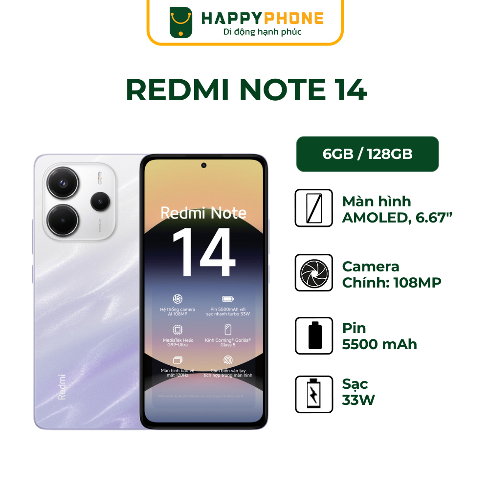 Ảnh Điện thoại Xiaomi Redmi Note 14 - Hàng Chính Hãng, Mới 100%, Bảo hành 18 tháng 2