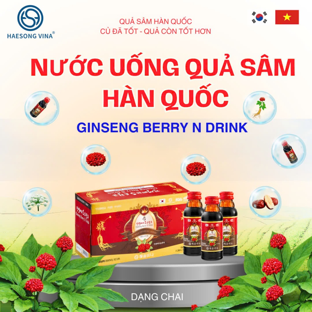 NƯỚC UỐNG QUẢ SÂM HÀN QUỐC - GINSENG BERRY SDRINK - DẠNG CHAI - 10CHAI/ HỘP