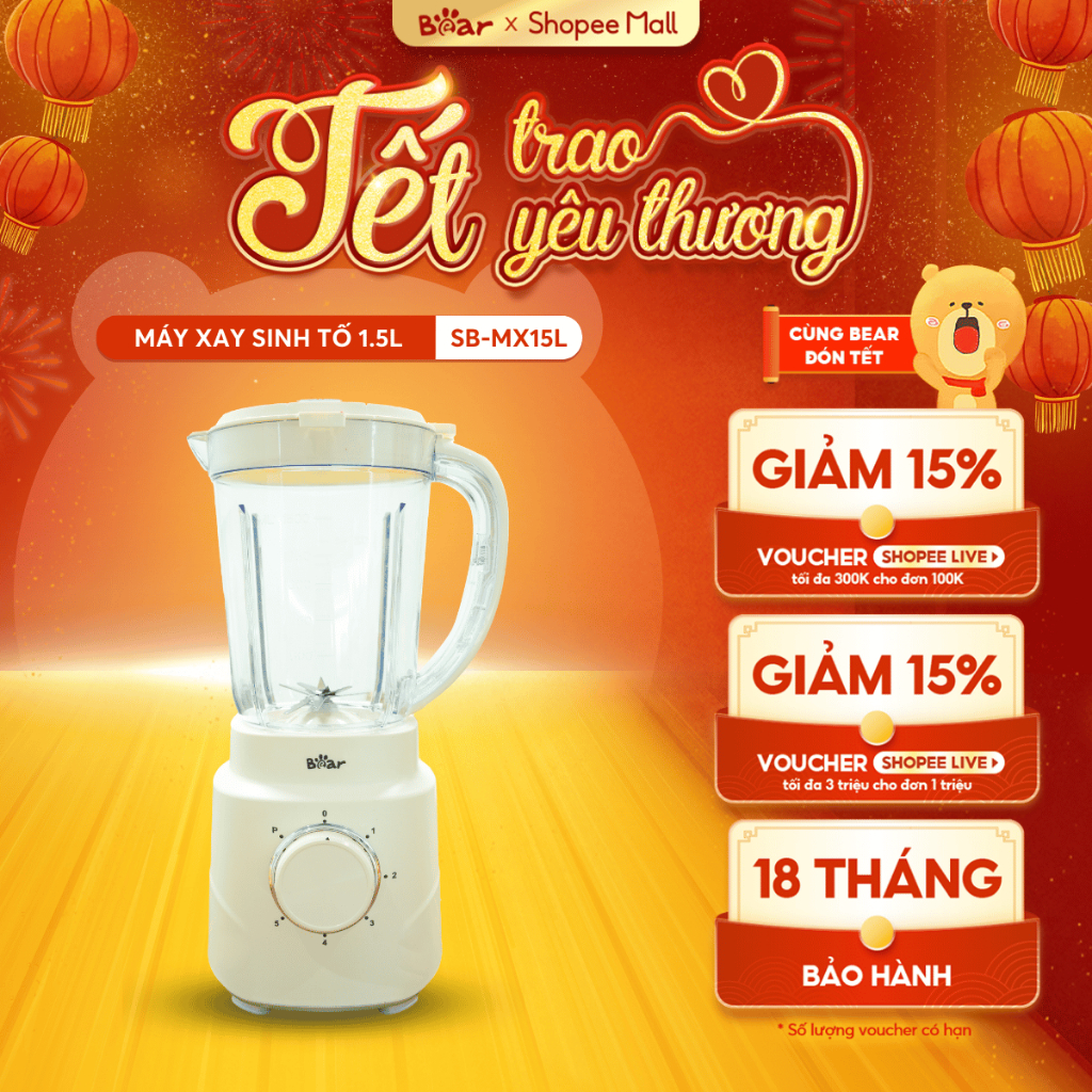 Product image Máy Xay Sinh Tố 1,5L Bear Tích Hợp Máy Xay Tỏi Ớt 2 Cối Xay Đa Năng Xay Đồ Ăn Healthy Eat Clean SB-MX15L 1