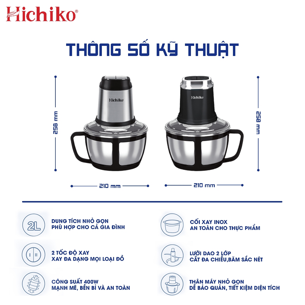 Máy Xay Thịt Đa Năng Hichiko, 4 lưỡi xay 2 lớp, 2 mức độ xay, inox 304 cao cấp HC9912