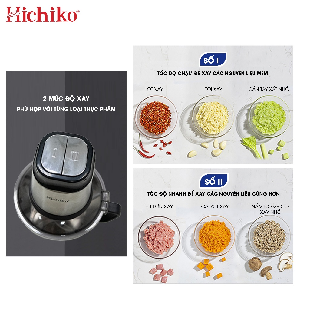 Máy Xay Thịt Đa Năng Hichiko, 4 lưỡi xay 2 lớp, 2 mức độ xay, inox 304 cao cấp HC9912
