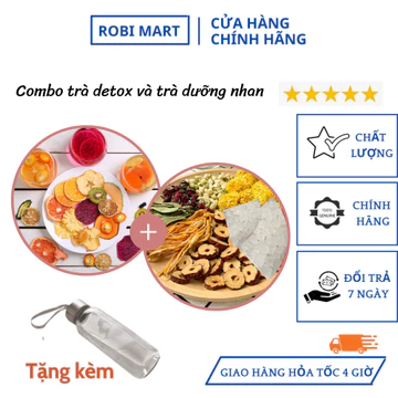 Combo 40 gói trà detox + trà dưỡng nhan robimart giúp đẹp da, đẹp dáng - tặng bình nước thủy tinh 300 ml