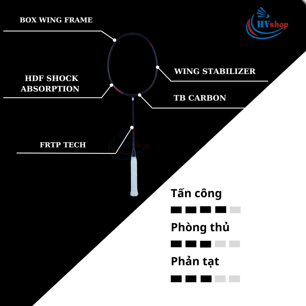 Vợt cầu lông - Vợt Pride Carbon 88 chính hãng, tặng cước căng sẵn, quấn cán và bao đơn - HVShop