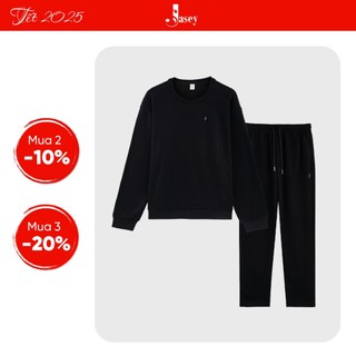 Bộ thể thao nam  JASEY, bộ thu đông đen trơn chuẩn size mã 2123