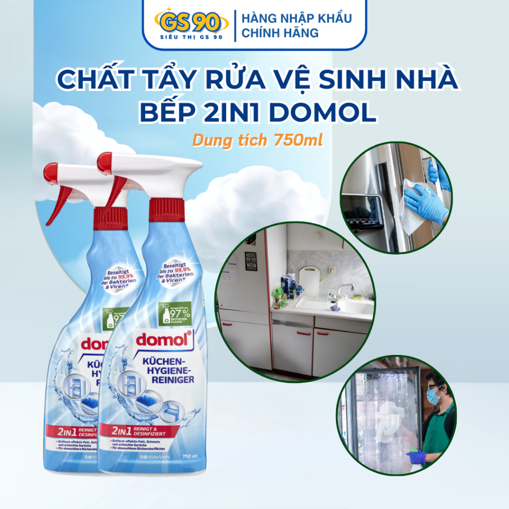Chai Xịt Diệt Khuẩn Vệ Sinh Tủ Lạnh Nhà Bếp Dầu Mỡ Domol Kuchen Hygienereiniger 750ml Nhập Khẩu Đức