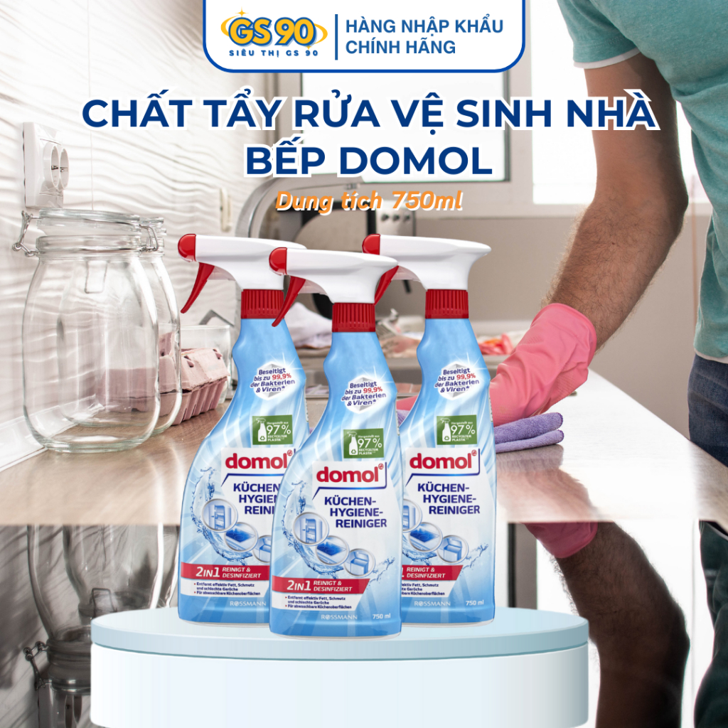 Chai Xịt Diệt Khuẩn Vệ Sinh Tủ Lạnh Nhà Bếp Dầu Mỡ Domol Kuchen Hygienereiniger 750ml Nhập Khẩu Đức