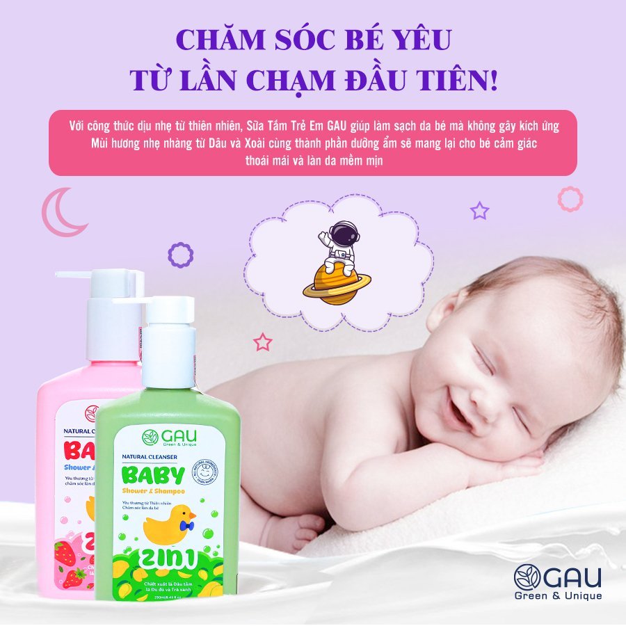 Sữa tắm BÉ An Lành Hoàn toàn Tự nhiên hương Xoài thơm ngọt, Dịu êm Chính hãng GAU dung tích 250ml