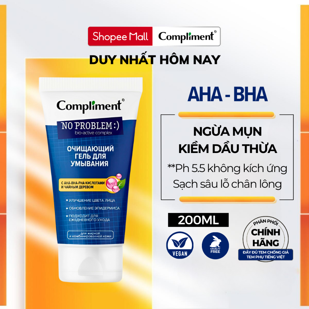 Ảnh Sữa Rửa Mặt Compliment No Problem Giúp Làm Sạch Sâu, Hỗ Trợ Giảm Mụn, Không Khô Da 200ml 1