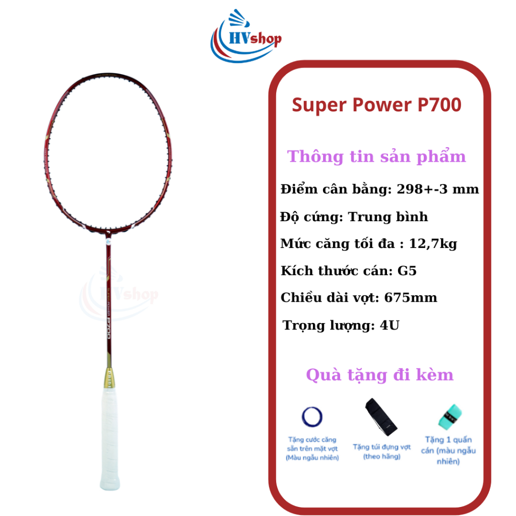 Vợt cầu lông - Vợt Pride Super Power P700 chính hãng, tặng cước, bao đơn, bảo hành 6 tháng - HVShop