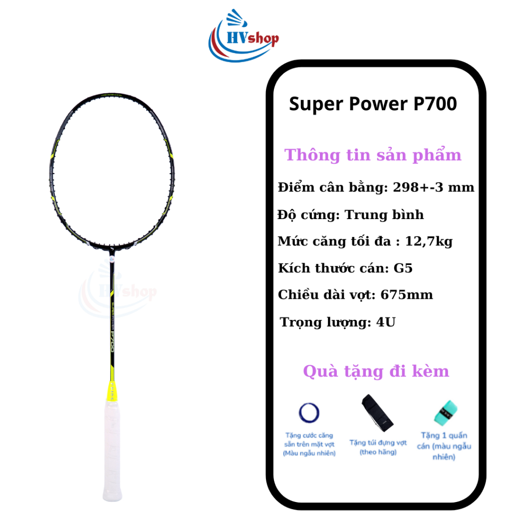 Vợt cầu lông - Vợt Pride Super Power P700 chính hãng, tặng cước, bao đơn, bảo hành 6 tháng - HVShop