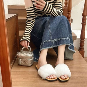 Dép Lông Quai Ngang Đế Bệt Thời Trang Nữ