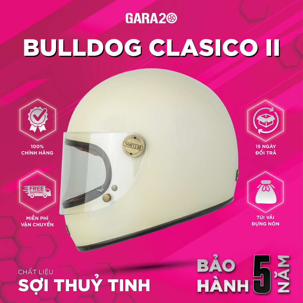 Mũ Bảo Hiểm Fullface BULLDOG Clasico II Sợi Thuỷ Tinh Fiberglass Retro Cổ Điển [Chính Hãng]
