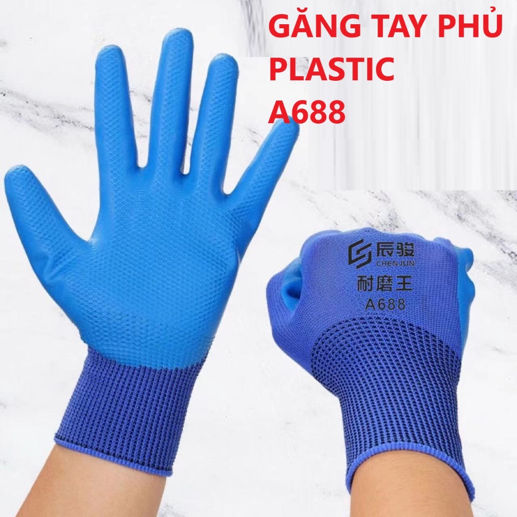 Găng tay bảo hộ lao động phủ plastic A688, găng tay 688, găng tay lao ...