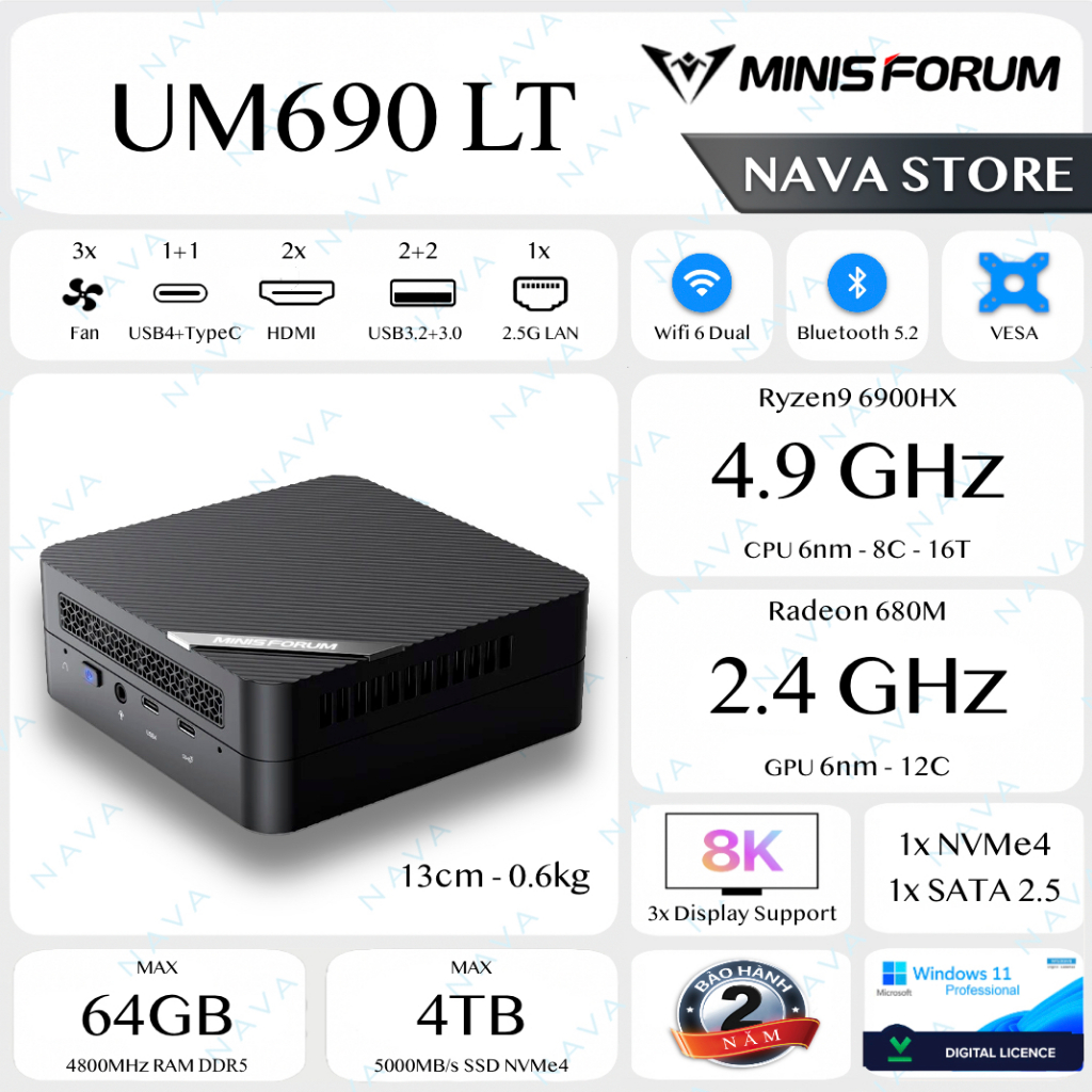 Mini PC Minisforum UM690 AMD R9 6900HX Radeon 680M USB4 Máy Mini PC Minisforum UM690 AMD R9 6900HX Radeon 680M USB4 Máy