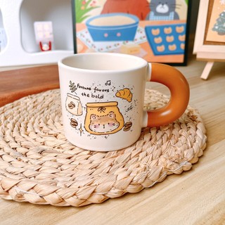 Cốc Ly Sứ Uống Nước Hình Mèo Cafe Quai Nâu 400ml Quà Tặng Đáng Yêu MEILI STORE