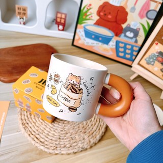 Cốc Ly Sứ Uống Nước Hình Mèo Cafe Quai Nâu 400ml Quà Tặng Đáng Yêu MEILI STORE