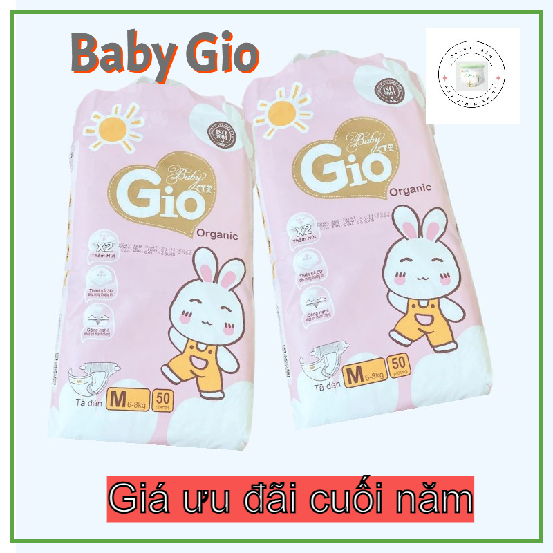 TÃ BỈM DÁN BABY GIO ORGANIC CHO BÉ SƠ SINH -50 MIẾNG (1 BỊCH ) MIỄN PHÍ SHIP -SIZE S,M ( 2-8kg )