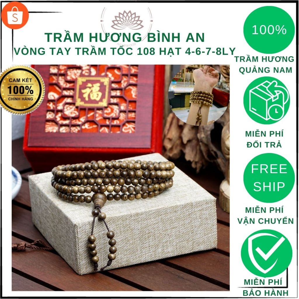 Vòng Tay Trầm Hương 108 Hạt Quảng Nam Tự Nhiên (6mm-8mm) - Chuỗi Trầm Hương Đeo Tay, Đeo Cổ Bình An, Tài Lộc Cho Nam Nữ