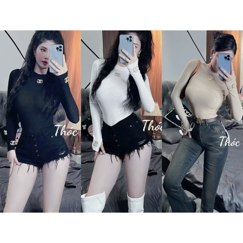 Áo thun body dáng dài phối tang mix đồ siu hách dáng hàng có sẵn