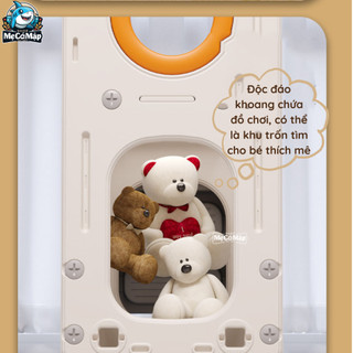 Cầu Trượt Cho Bé Pakey Lâu Đài TẶNG KÈM BÓNG RỔ, Cầu Trượt Cao Dày Dặn Chịu Tải Trọng 100kg Bảo Hành 2 Năm