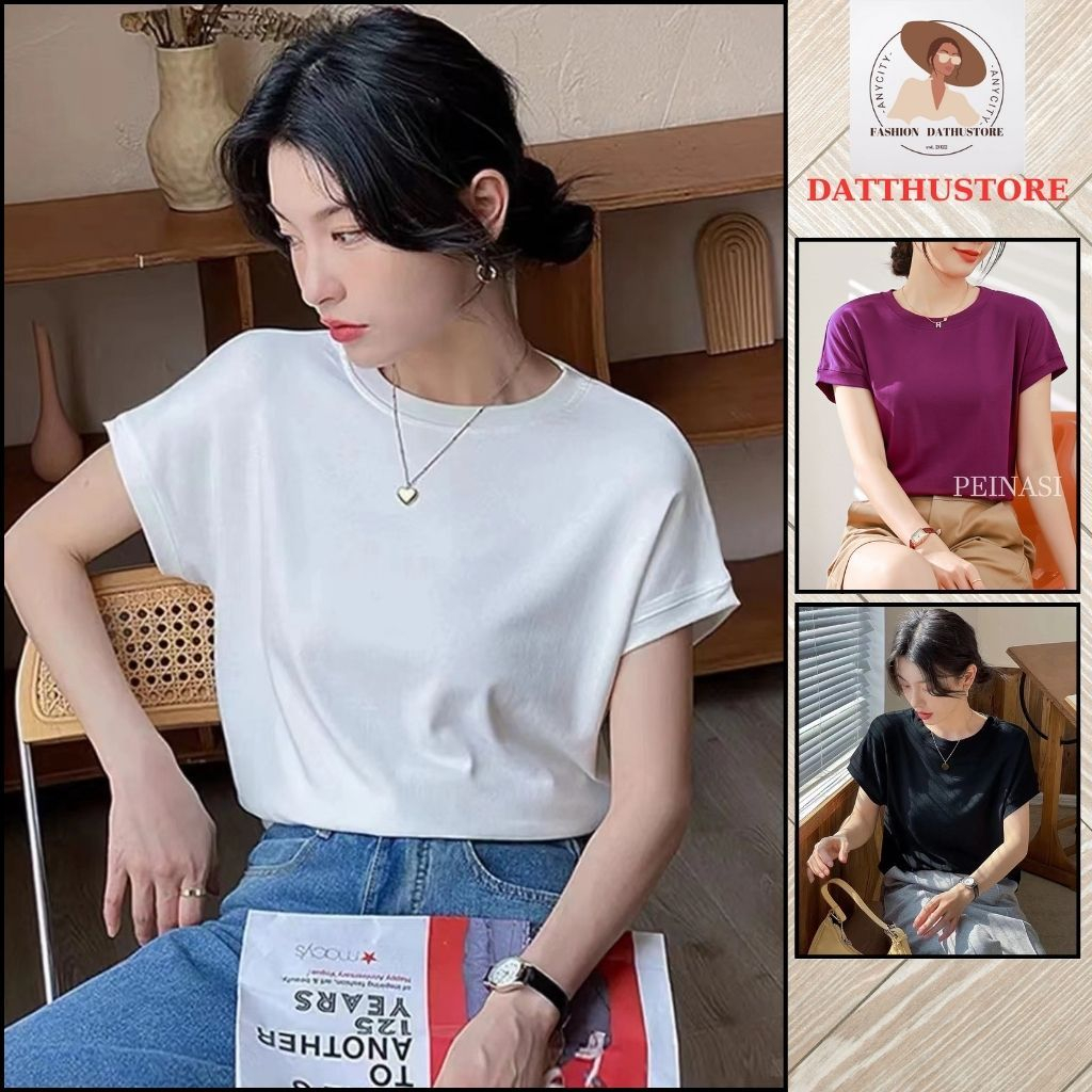 Áo thun tay hến nữ basic trơn cotton big size cổ tròn thời trang nữ (Datthustore - ms50)