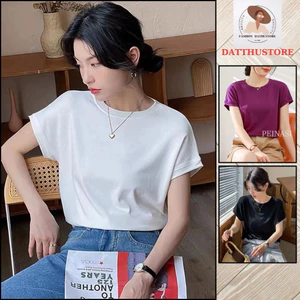 Áo thun tay hến nữ basic trơn cotton big size cổ tròn thời trang nữ (Datthustore - ms50)