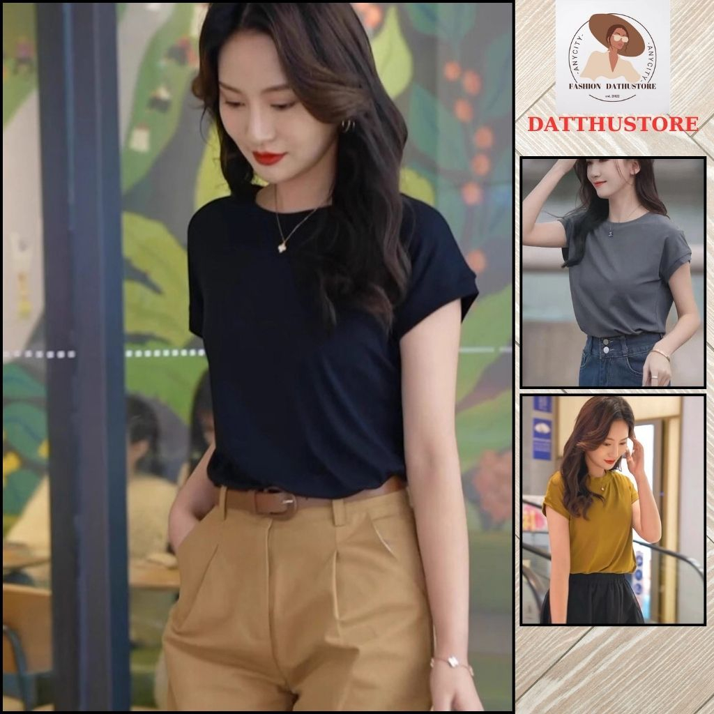 Áo thun tay hến nữ basic trơn cotton big size cổ tròn thời trang nữ (Datthustore - ms50)