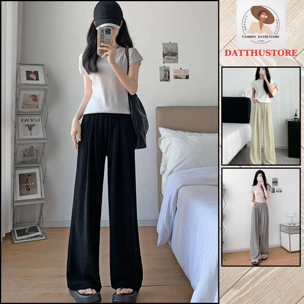 Quần dài nữ ống suông cạp cao phối áo thun thời trang nữ đẹp  (Datthustore - MS54)