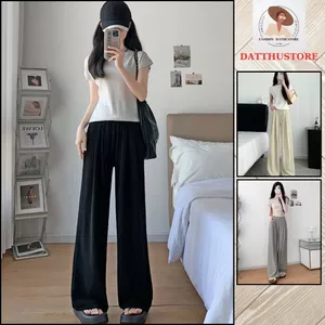 Quần dài nữ ống suông cạp cao phối áo thun thời trang nữ đẹp (Datthustore - MS54)