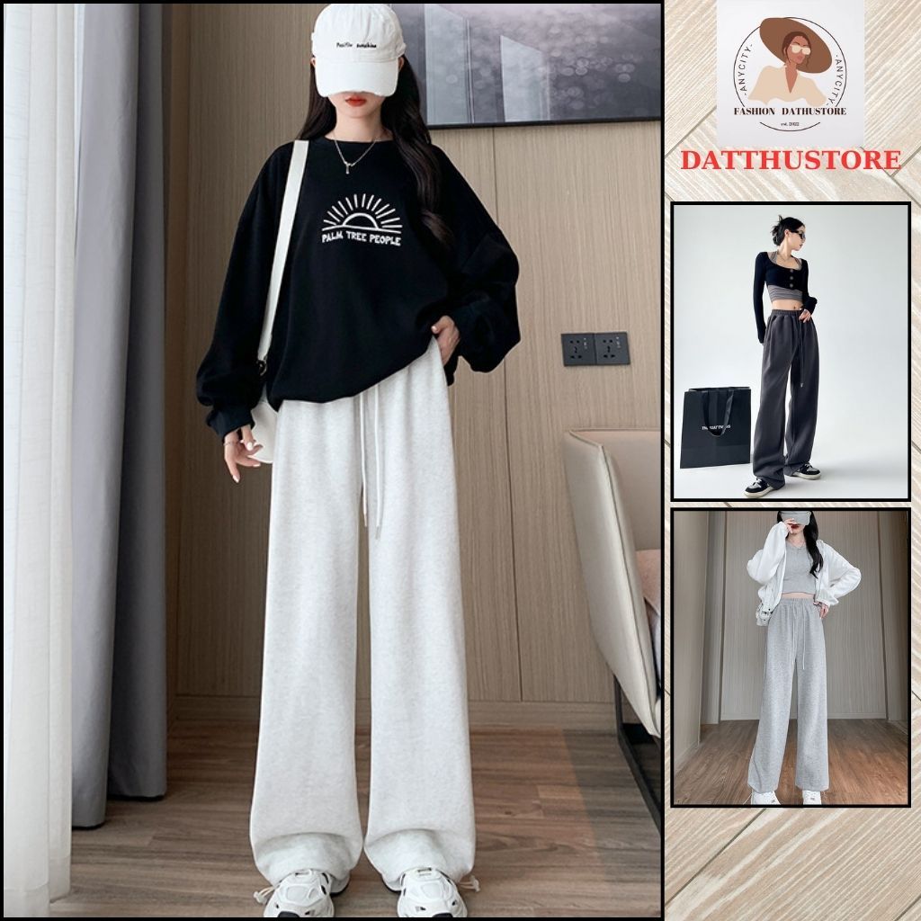 Quần ống rộng vải nỉ lì mịn mặc 2 kiểu giữ nhiệt thời trang quần gió form suông (Datthustore - MS58)