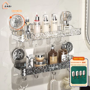 Kệ để đồ nhà tắm GADI có cốc hút chắc chắn chất liệu PET, Kệ treo nhà bếp đa năng chịu tải mạnh có móc treo đồ đi kèm