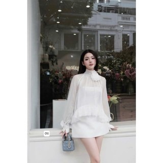 Set đồ nữ dài tay đính hoa mix chân váy ngắn, cổ áo đính hoa siêu xinh Eva_hamichi