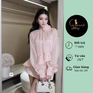 Set đồ nữ dài tay đính hoa mix chân váy ngắn, cổ áo đính hoa siêu xinh Eva_hamichi