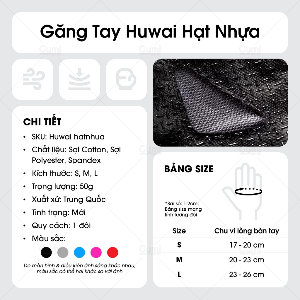 Găng Tay Huwai Hạt Nhựa Tập Gym , Chạy Xe Đạp Siêu Thoáng Mát - GT-HuwaiHatNhua