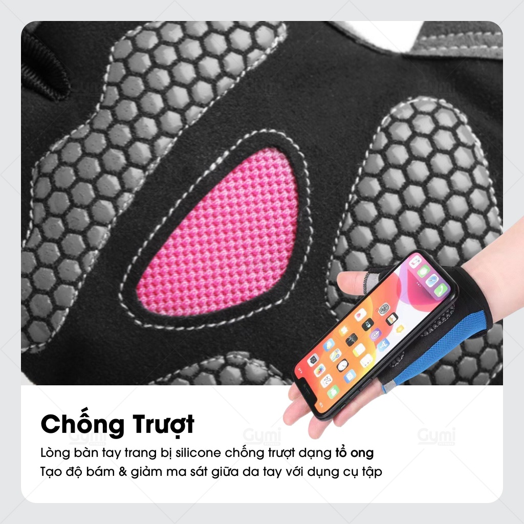 Găng Tay Huwai Silicon Nửa Ngón Chống Trượt Tập Gym, Thể Thao, Đi Xe Đạp Nam Nữ - GT-HuwaiSilicone