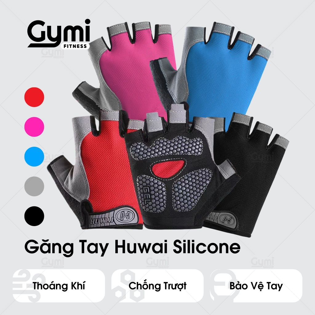 Găng Tay Huwai Silicon Nửa Ngón Chống Trượt Tập Gym, Thể Thao, Đi Xe Đạp Nam Nữ - GT-HuwaiSilicone