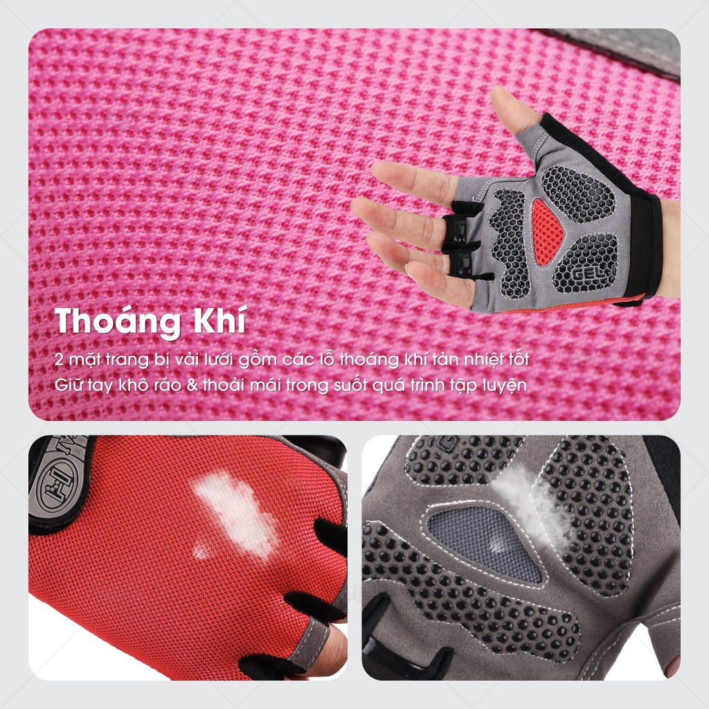 Găng Tay Huwai Silicon Nửa Ngón Chống Trượt Tập Gym, Thể Thao, Đi Xe Đạp Nam Nữ - GT-HuwaiSilicone