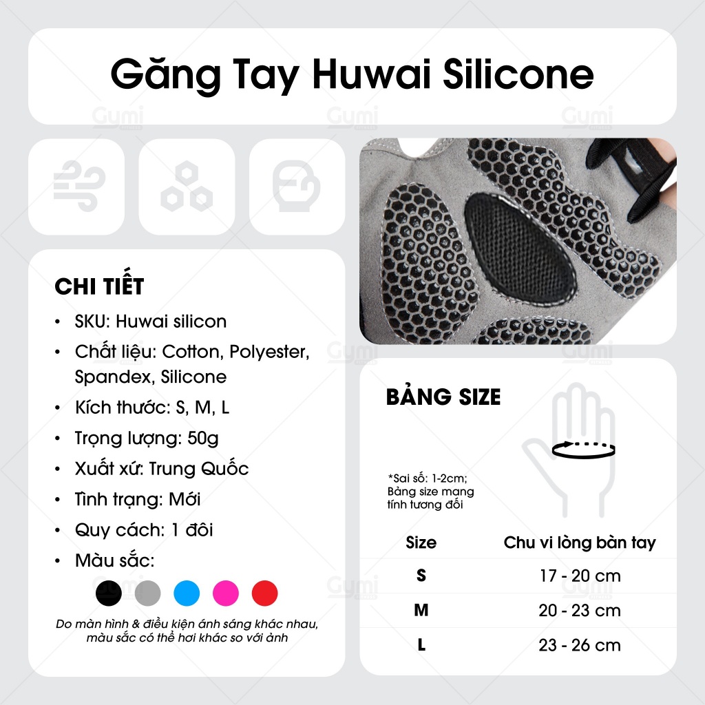 Găng Tay Huwai Silicon Nửa Ngón Chống Trượt Tập Gym, Thể Thao, Đi Xe Đạp Nam Nữ - GT-HuwaiSilicone