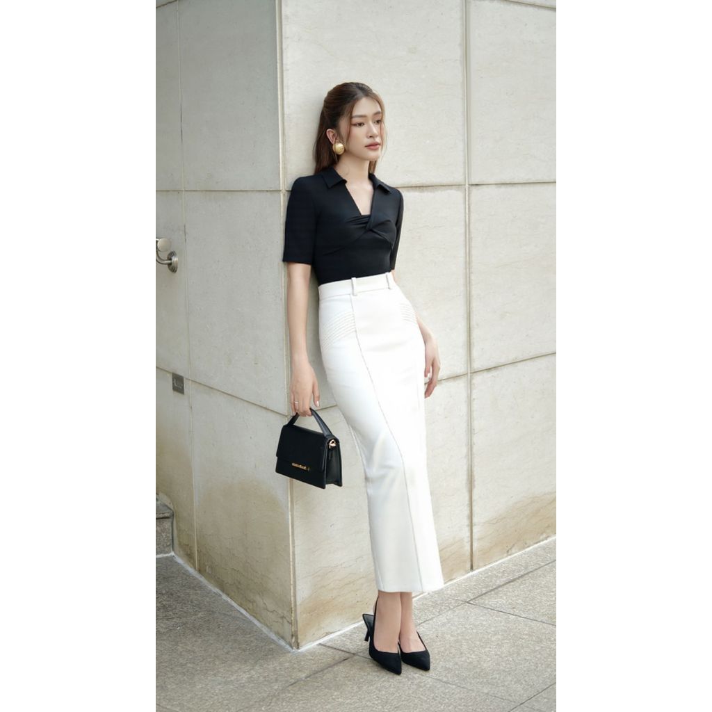 Vella Fashion - Set áo peplum tay ngắn và chân váy midi xếp ly túi xẻ sau VA24069 VV24070