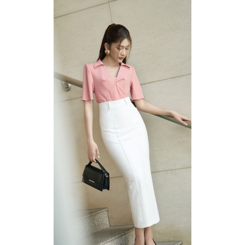 Vella Fashion - Set áo peplum tay ngắn và chân váy midi xếp ly túi xẻ sau VA24069 VV24070