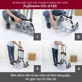 Xe kéo đẩy leo cầu thang FUJIHOME CC-6120 có 6 bánh rút, tải trọng 100 - 150kg, gấp gọn tiện lợi
