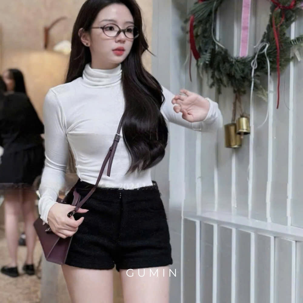Quần sooc dạ GUMIN thiết kế quần cạp cao dáng ôm có túi sau và kèm lót trong dày dặn cao cấp sang trọng