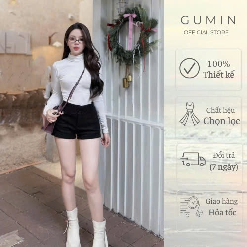Quần sooc dạ GUMIN thiết kế quần cạp cao dáng ôm có túi sau và kèm lót trong dày dặn cao cấp sang trọng