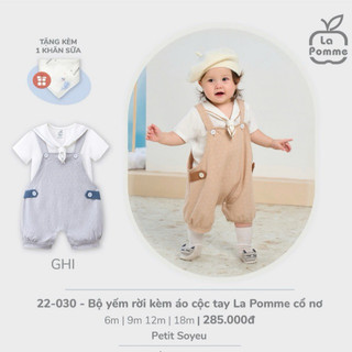 La pomme AW2024 Bộ yếm rời kèm áo cộc tay La Pomme cổ nơ cho bé