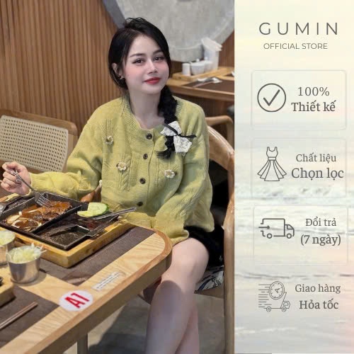 Áo len nữ GUMIN thiết kế áo cổ tròn có đính hoa kèm, Áo len nữ thu đông dày dặn sang trọng