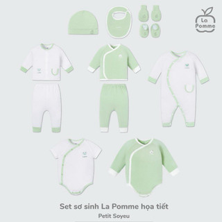 La pomme SS2024 set sơ sinh họa tiết trắng xanh