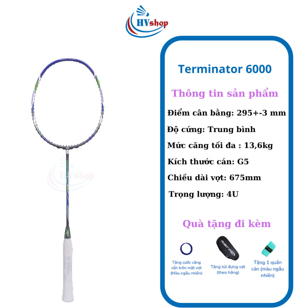 Vợt cầu lông - Vợt Pro Terminator 5000, 6000, 7000, 8000, 9000, tặng cước căng sẵn, quấn cán và bao đơn - HVShop