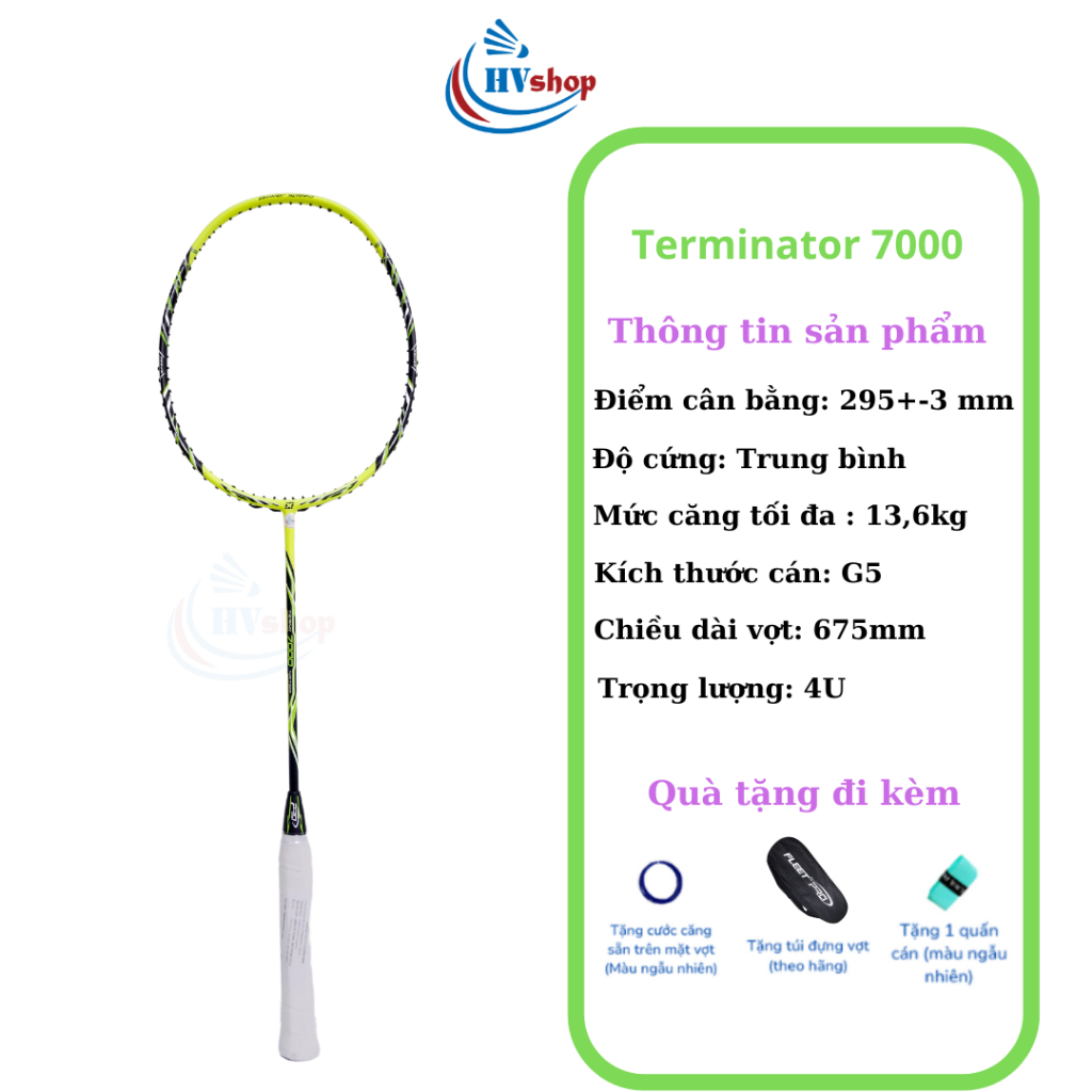 Vợt cầu lông - Vợt Pro Terminator 5000, 6000, 7000, 8000, 9000, tặng cước căng sẵn, quấn cán và bao đơn - HVShop