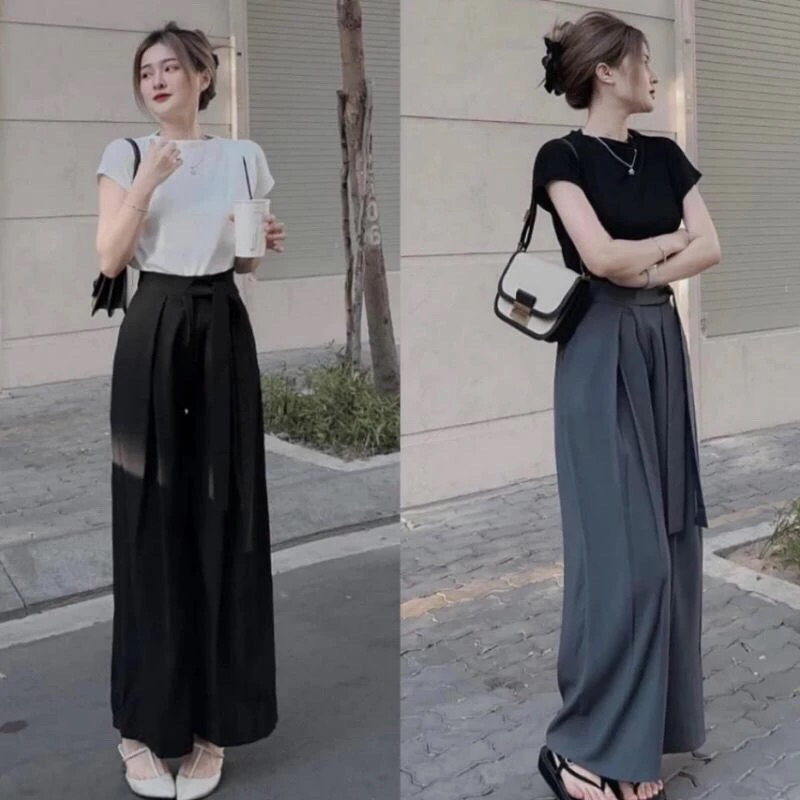 QUẦN TÂY ỐNG RỘNG (chất ruby đẹp loại 1) lưng cao thắt nơ bản to hot trend