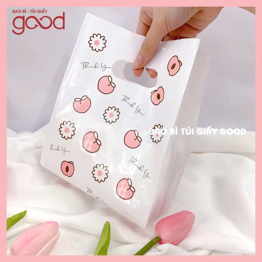 Túi quà tặng mini, Túi nilon đựng quà cute trái đào và hoa, bịch đựng ...